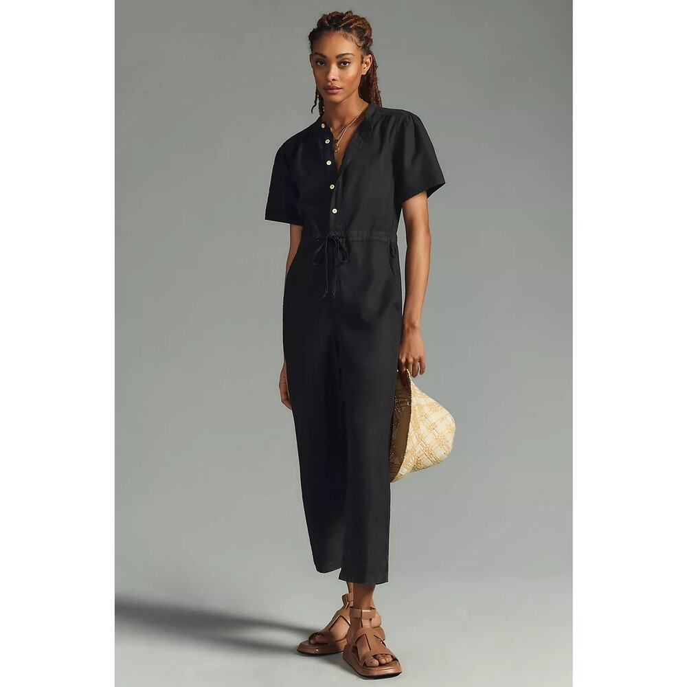 Anthro Black Short-Sleeve Jumpsuit